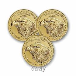 2021 1 Oz American Gold Eagle Bu (type 2) 50 $ Us Gold Lot De 3