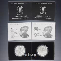 2021+2022-w Pièces d'argent non circulées American Eagle de 1 dollar de l'US Mint pesant une once