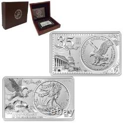 2021 35e Anniversaire American Silver Eagle Coin & Bar 3oz Silver Set