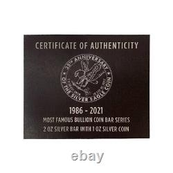 2021 Aigle d'argent américain 35e anniversaire Ensemble de pièces et de barres en argent de 3 oz
