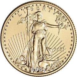 2021 American Gold Eagle 1/4 Oz 10 $ 1 Rouleau Quarante 40 Pièces Bu Dans Mint Tube
