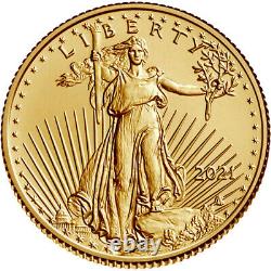 2021 American Gold Eagle Type 2 1/10 Oz 5 $ 1 Roll Fifty 50 Bu Pièces En Tube De Menthe
