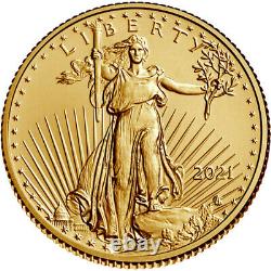 2021 American Gold Eagle Type 2 1/4 Oz 10 $ 1 Rouleau Quarante 40 Pièces Bu Dans Un Tube À Menthe