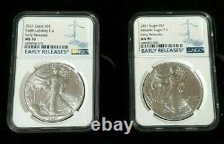 2021 American Silver Eagle 2 Jeu De Pièces Pcgs Ms70 Type 1 & Type 2