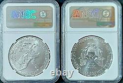 2021 American Silver Eagle 2 Jeu De Pièces Pcgs Ms70 Type 1 & Type 2