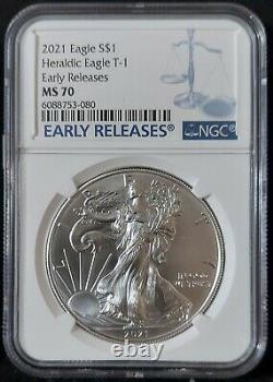 2021 American Silver Eagle 2 Jeu De Pièces Pcgs Ms70 Type 1 & Type 2