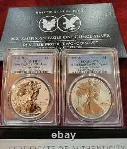 2021 American Silver Eagle Inverse Proof Two-coin Set Designer Edition Pcgs Pr70