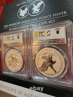 2021 American Silver Eagle Inverse Proof Two-coin Set Designer Edition Pcgs Pr70