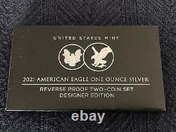 2021 Inverse Proof American Silver Eagle Twocoin Designer Edition Ngc Pf69 Avec Ogp