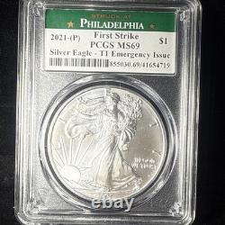 2021 P Silver Eagle 1 $ Urgence T1 Pcgs Ms69 Première frappe Philadelphie