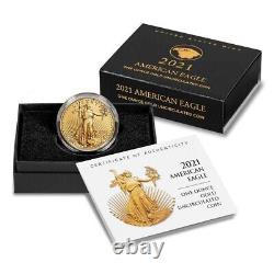 2021 W 50 $ 1 oz American Gold Eagle Type 2 dans OGP - Emballage gouvernemental d'origine