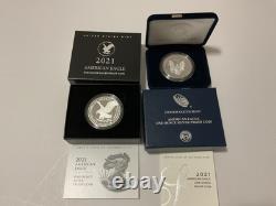 2021 W Pièces en Argent American Silver Eagle Proof Dollars T1 et T2 Ensemble de Deux Pièces OGP