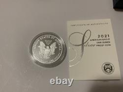 2021 W Pièces en Argent American Silver Eagle Proof Dollars T1 et T2 Ensemble de Deux Pièces OGP