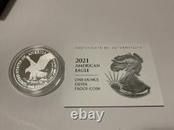 2021 W Pièces en Argent American Silver Eagle Proof Dollars T1 et T2 Ensemble de Deux Pièces OGP