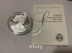 2021 W Pièces en Argent American Silver Eagle Proof Dollars T1 et T2 Ensemble de Deux Pièces OGP