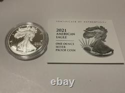 2021 W Pièces en Argent American Silver Eagle Proof Dollars T1 et T2 Ensemble de Deux Pièces OGP