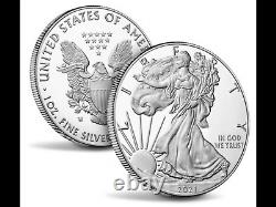 2021-w American Silver Eagle Type-1 Un Oz. Prof Coin, Article #21ea, Navires Libre