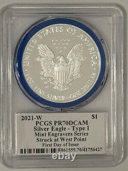 2021-w Pcgs Pr70dcam Aigle d'argent Type 1 Série de graveur de la Monnaie Fdoi Mercanti