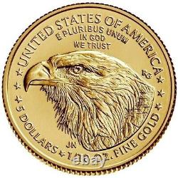 2022 1/10 Oz 5 $ Or American Eagle Coin Brillant Non Circulé En Stock