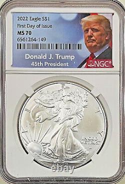 2022 $1 American Silver Eagle Ngc Ms70 Premier Jour D'émission Nouveau Trump Étiquette