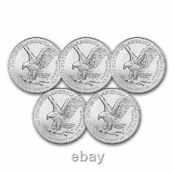 2022 1 Oz American Silver Eagle Coin Bu (lot De 5)