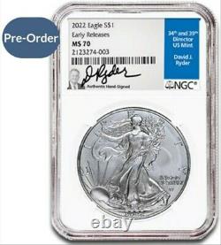 2022 $1 Type 2 American Silver Eagle Ngc Ms70 Er Ryder (directeur De Mint) Pré-vente