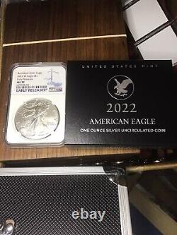 2022 W Brûlé American Silver Eagle Ngc Ms70 Libération Anticipée Avec Boîte À Menthe Et Aco