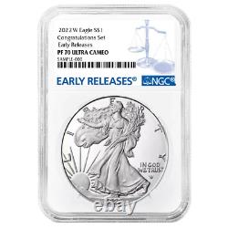 2022 W Proof $1 American Silver Eagle Félicitations Ensemble Ngc Pf70 Er