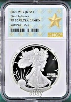 2022 W Proof American Silver Eagle, Ngc Pf70uc Premières Versions, Wp Gold Star