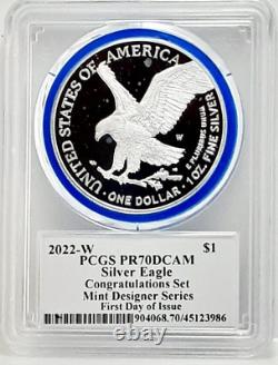 2022 W Proof Silver Eagle Pcgs Pr70 Félicitations Set Damstra Designer Series