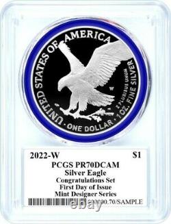 2022-w $1 Proof Silver Eagle Pcgs Pr70 Fdoi Félicitations Set Damstra Mint Designer