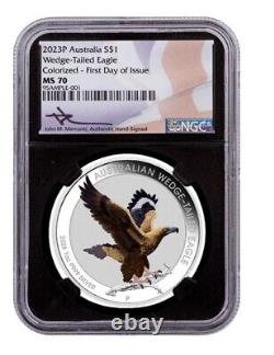 2023 Aigle à queue en coin d'Australie 1 oz. en argent 999, colorisé par Mercanti, MS70 FDOI