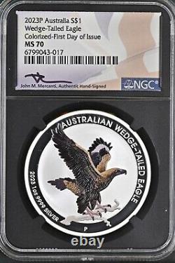 2023 Aigle à queue en coin d'Australie 1 oz. en argent 999, colorisé par Mercanti, MS70 FDOI