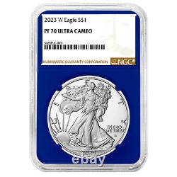 2023-W Preuve $1 Aigle d'argent américain NGC PF70UC Étiquette brune Noyau bleu