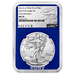 2023 (w) $1 American Silver Eagle 3pc Set Ngc Ms70 Er Als Label Rouge Blanc Bleu