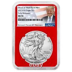 2023 (w) $1 American Silver Eagle 3pc Set Ngc Ms70 Er Trump Label Rouge Blanc Bleu
