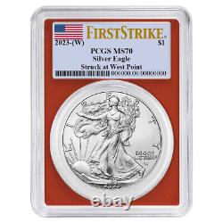 2023 (w) $1 American Silver Eagle 3pc Set Pcgs Ms70 Fs Drapeau Étiquette Rouge Blanc Bleu