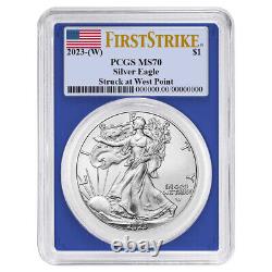 2023 (w) $1 American Silver Eagle 3pc Set Pcgs Ms70 Fs Drapeau Étiquette Rouge Blanc Bleu