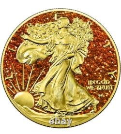 2024 1 Oz Argent American Eagle Édition Or Poussière de Topaze Pièce Précieuse