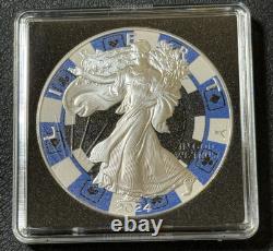 2024 1 oz. 999 American Silver Eagle Édition Jeton de Poker Bleu Colorisé ASE /250