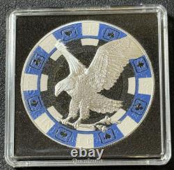 2024 1 oz. 999 American Silver Eagle Édition Jeton de Poker Bleu Colorisé ASE /250