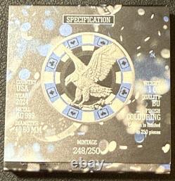 2024 1 oz. 999 American Silver Eagle Édition Jeton de Poker Bleu Colorisé ASE /250