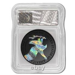 2024 États-Unis Aigle Noir Ruthénium Holo Édition 1 oz Pièce d'Argent ICG GEM BU