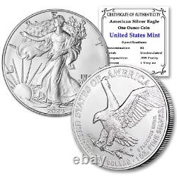 2024 Lot de (10) 1 oz American Eagle Silver Bullion Coins Brillant Non Circulé