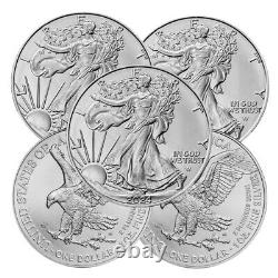 2024 Lot de 5 pièces d'argent American Silver Eagle de 1 once BU