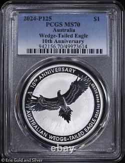 2024-P125 1 $ Australie 1 oz Argent Aigle à queue en coin 10e anniversaire PCGS MS 70