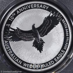 2024-P125 1 $ Australie 1 oz Argent Aigle à queue en coin 10e anniversaire PCGS MS 70