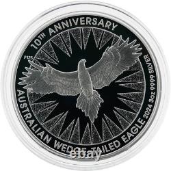 2024 P125 3 $ Australie 3 oz Argent Proof Aigle à Queue en Forme de Coin 10ème Anniversaire OGP