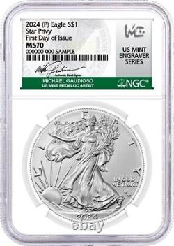 2024 (P) 1 $ Argent Aigle Étoile Privé NGC MS70 FDOI Série Designer Gaudioso