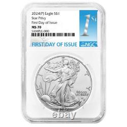 2024 (P) 1 $ Pièce d'Argent Américaine Eagle Étoile Privée NGC MS70 FDI Première Étiquette